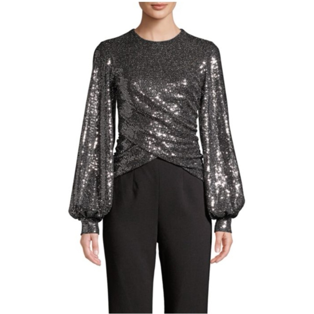 NWOT Black Halo Silver & Black Sequin Women's Top